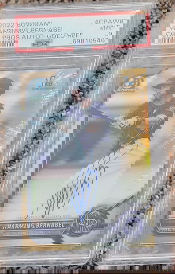 2022 Bowman Warming Bernabel Chrome Prospect Auto Gold Refractor PSA 9