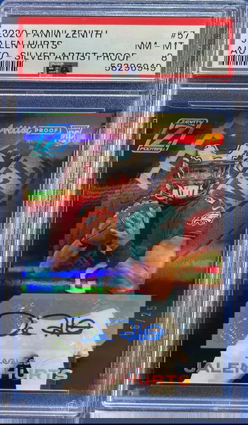 2020 Zenith Jalen Hurts Silver Artist Proof Auto /25 PSA 8