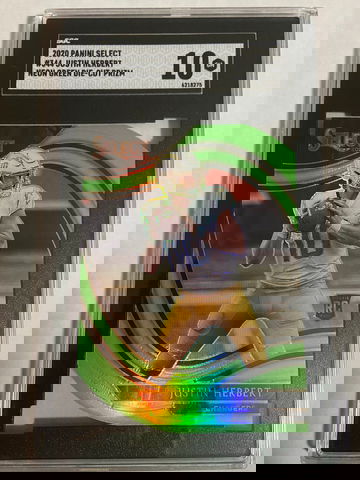 2020 Select Justin Herbert Field Level Neon Green Die-Cut SGC 10