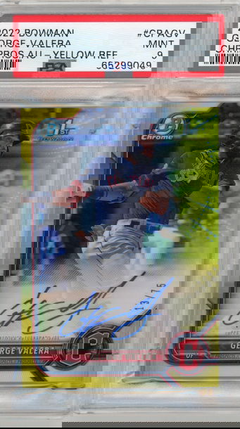 2022 Bowman George Valera Chrome Prospect Auto Yellow Refractor #'d 13/75 PSA 9 MINT Cleveland Guardians