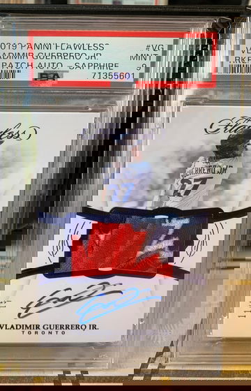 2019 Panini Flawless Vladimir Guerrero Jr Rookie Patch Autograph Sapphire PSA 9