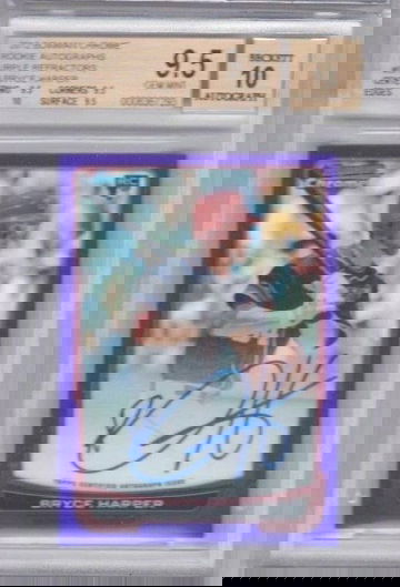 BRYCE HARPER 2012 BOWMAN CHROME ROOKIE AUTO PURPLE REFRACTOR #/10 BGS 9.5/10
