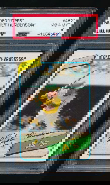 1980 Topps #482, Rickey Henderson RC PSA 8 NMMT