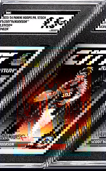 2023-24 Panini Hoops Premium Stock #5 Scoot Henderson City Ed. Silver Prizm SGC 9.5