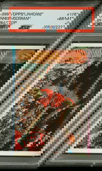 1996 Topps Chrome Dennis Rodman Refractor PSA 8