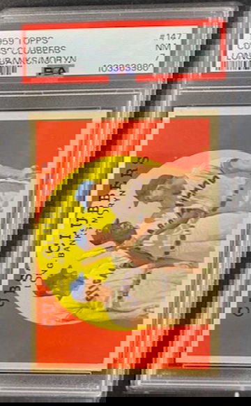 1959 Topps Cubs' Clubbers Ernie Banks Dale Long Walt Moryn CUBS PSA 7 Card #147!