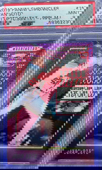 2019 Panini Chronicles Juan Soto Contenders Optic Neon Purple Mojo /75 PSA 9 Mint SP