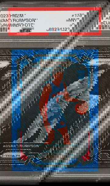 2023 Panini Prizm FOTL Ausar Thompson Rookie Blue Shimmer Prizm /35 Detroit Pistons Color Match RC PSA 9