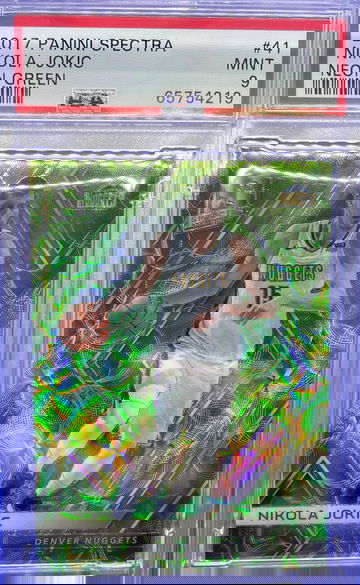 2017-18 Panini Spectra #41 Nikola Jokic Neon Green Prizm /49 PSA 9 MINT Denver Nuggets