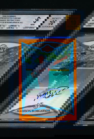 2008 Bowman Chrome Madison Bumgarner ORANGE refractor RC auto sp /25, BGS 9 10 LOOKS GEM