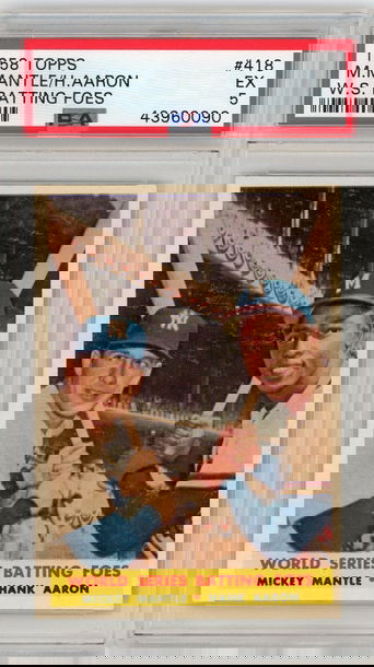 PWCC-A 1958 Topps #418 Mickey Mantle Hank Aaron World Series Batting Foes PSA 5