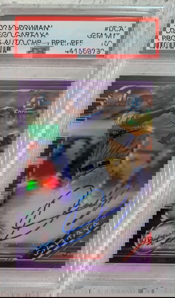 2019 Bowman Chrome Diego Cartaya Purple Auto Refractor PSA 10