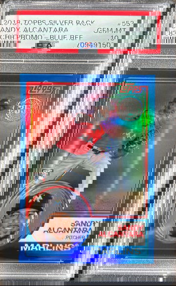 2018 Topps Silver Pack Sandy Alcantara ‘83 Chrome Blue Refractor /150 PSA 10