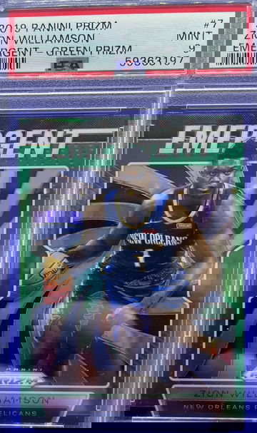 2019-20 PANINI PRIZM ZION WILLIAMSON RC EMERGENT #7 GREEN PRIZM PSA 9 MINT
