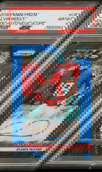 2018 Panini Prizm Blue Scope Calvin Ridley #RA-CR Auto /25 PSA 8