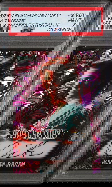 2025 Leaf Metal Pop Century Sci-Fi Signatures Purple Crystal 1/1 Kevin Bacon #SFKB1 PSA 9