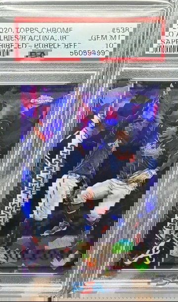 2020 TOPPS CHROME SAPPHIRE EDITION OZZIE ALBIES/RONALD ACUNA JR. PURPLE REFRACTOR /10 PSA 10!