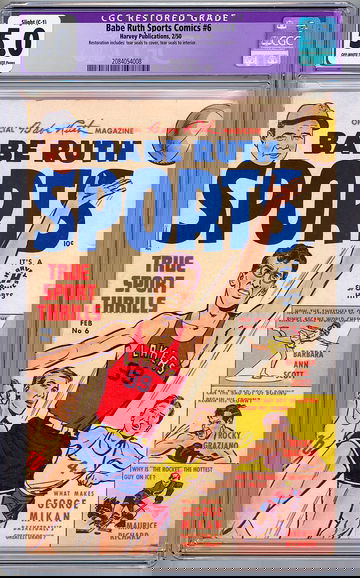 BABE RUTH SPORTS COMICS #6 CGC 5.0 FEAT ROCKY GRAZIANO HARVEY PUBLICATIONS 1950