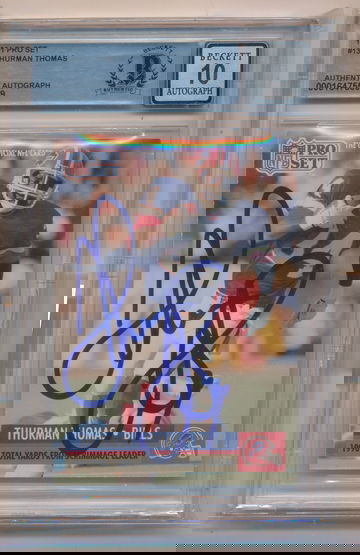 1991 Pro Set #13 Thurman Thomas Signed Autograph 10 Beckett Bills Football