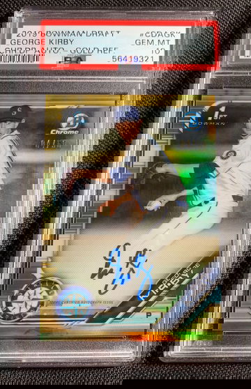 2019 Bowman Chrome Draft Gold Refractor RC Rookie Auto /50 George Kirby | Seattle Mariners PSA 10 Gem Mint