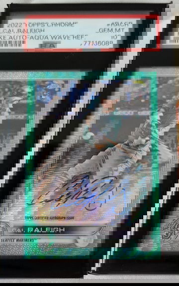 2022 Topps Chrome CAL RALEIGH Rookie Auto Aqua Wave Ref /199 PSA 10