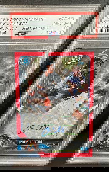 2018 Bowman Draft Osiris Johnson Chrome Draft Pick Autograph RED WAVE Refractor /5 PSA 10