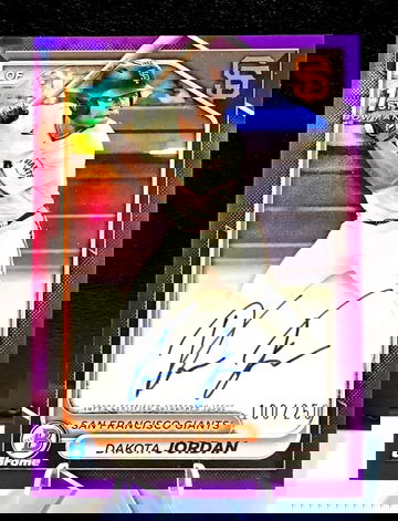 2024 1st Bowman Chrome Draft  Dakota Jordan  Purple Refractor Auto  /250  Giants