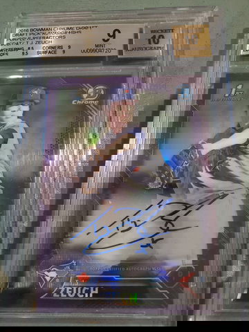 T.J. ZEUCH 2016 BOWMAN CHROME PURPLE REFRACTOR AUTO BGS 9/10 /250