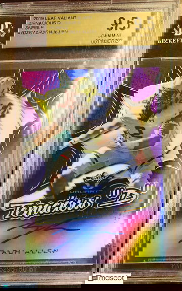 ZACH ALLEN 2019 Leaf Valiant Tenacious D PURPLE On-Card AUTO SP /20 BGS 9.5 Gem