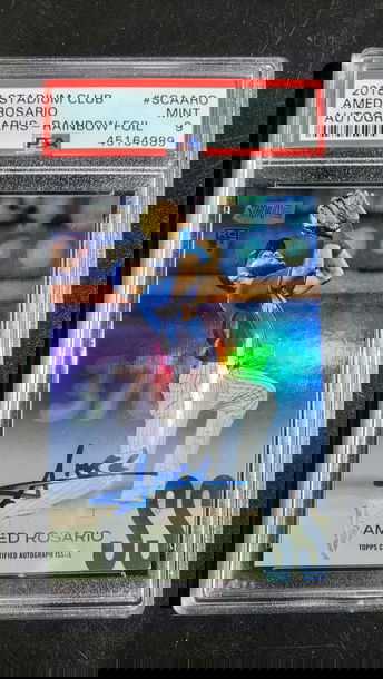 Amed Rosario 2018 Topps Stadium Club Rainbow Foil Autographs #SCAARO SCA-ARO /10 NY Mets Cleveland Indians PSA 9 RC