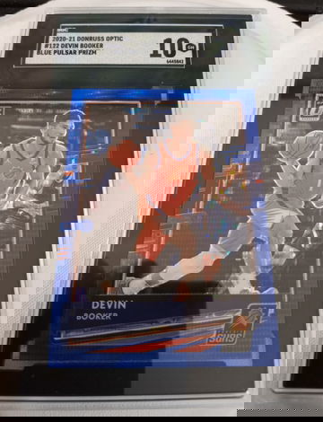 2020-21 Donruss Optic Devin Booker Blue Pulsar Prizm 122 GEM MINT SGC 10 PHOENIX SUNS SSP