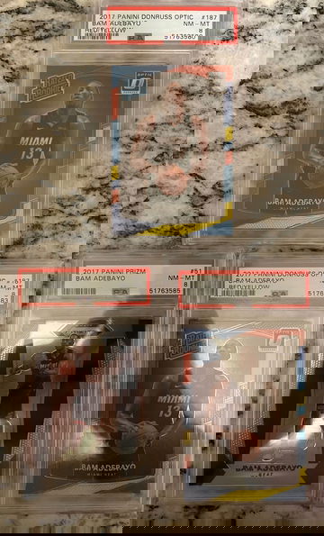 2017 Panini Prizm/Donruss Optic Red Yellow Bam Adebayo PSA 8 3 card Lot