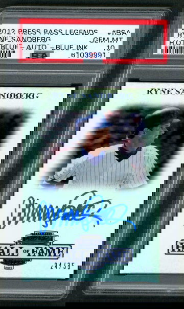 2012 Press Pass Legends Ryne Sandberg #RSA Hall Of Fame Blue Ink Auto PSA 10 Population 1