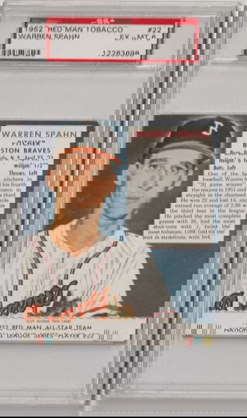 1952 Red Man With Tab HOFer Warren Spahn, PSA 6