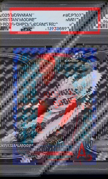 2025 Bowman Chrome Prospects Purple Geometric Christian Moore #BCP107 /250 PSA 9