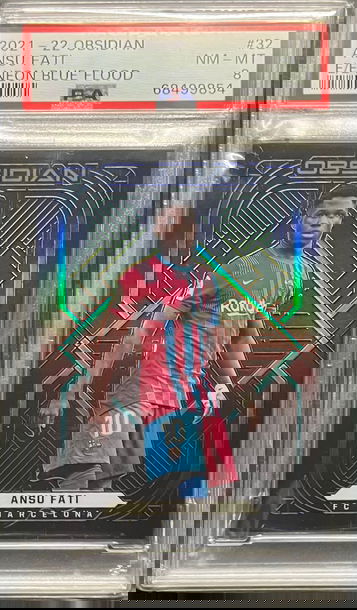 2021 Ansu Fati Obsidian Neon Blue Flood /12 PSA 8
