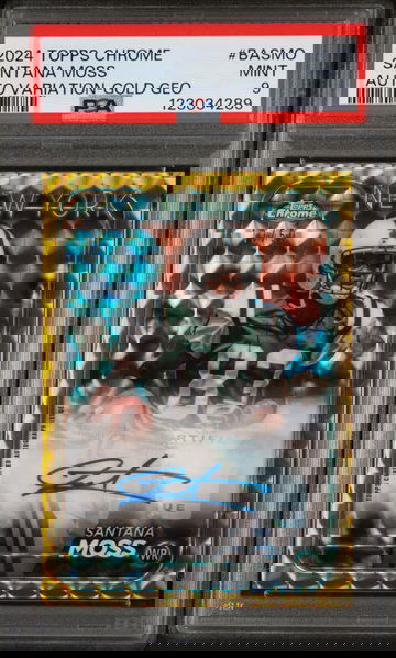 2024 Topps Chrome Base Autographs Variations Gold Geometric Santana Moss #BASMO /50 PSA 9
