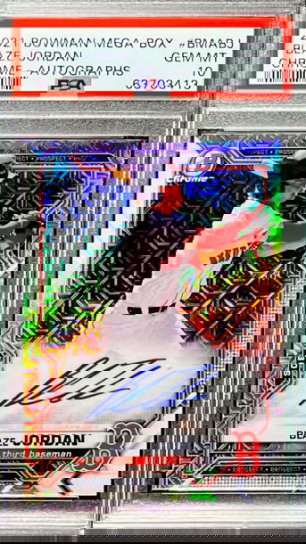 2021 BOWMAN CHROME MEGA BOX BLAZE JORDAN ROOKIE RC MOJO AUTO PSA 10 SP LOW POP