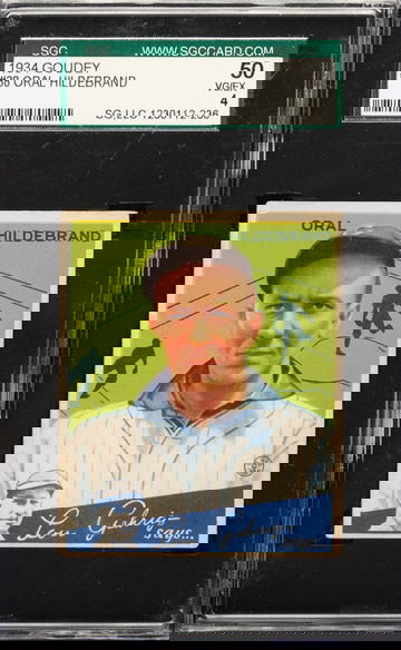 1934 Goudey #38 Oral Hildebrand Cleveland Indians SGC 50 VGEX 4