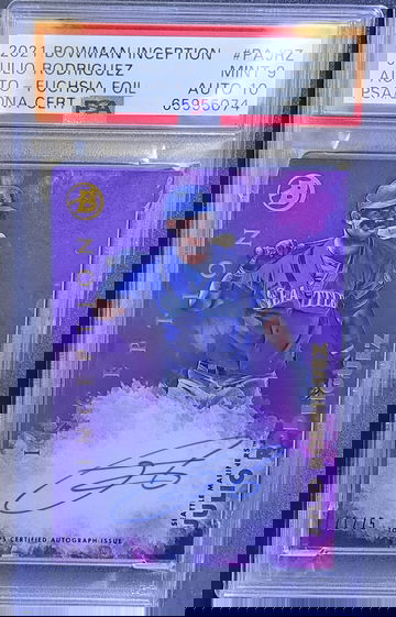 🔥2021 Bowman Inception JULIO RODRIGUEZ Fuchsia Purple Foil Auto #71/75 PSA 9 RC