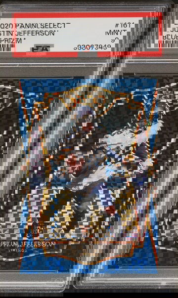 2020 PANINI SELECT BLUE PRIZM JUSTIN JEFFERSON #161 ROOKIE CARD PSA 9 #D /149