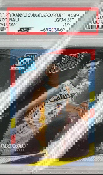 PSA 10 2017-18 Donruss Optic Lonzo Ball Rated Rookie Red/Yellow #199