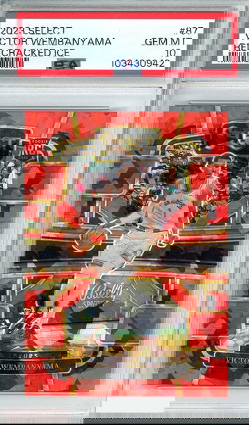 2023 PANINI SELECT VICTOR WEMBANYAMA #87 RED CRACKED ICE RC PSA 10 GEM MT