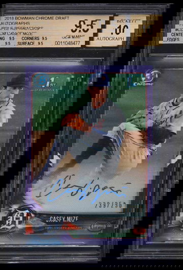 CASEY MIZE 2018 Bowman Chrome Auto Purple Refractor 239/250 BGS 9.5 /10 GEM MINT