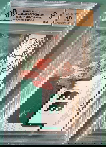 2001-02 EX Behind The Numbers Jersey Autograph #1 Larry Bird /33 Beckett 