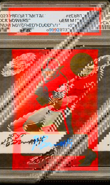 2023 Leaf Pro Set Metal BROCK BOWERS Rookie Red Flood Auto 1/1 PSA 10