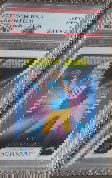 2020 Panini R&S Justin Herbert Rookie Rush Green 1/5 #RR3 PSA 9