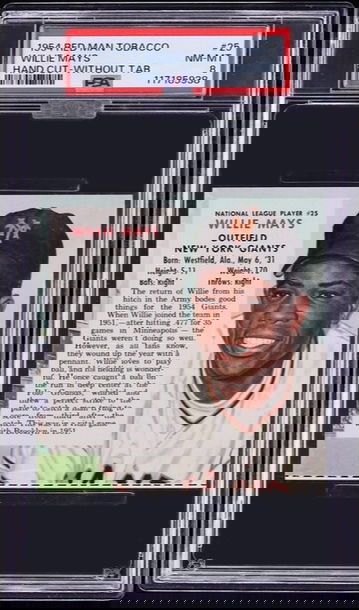 1954 Red Man Tobacco Willie Mays #25 H/C PSA 8 NM-MT MBA Silver Diamond