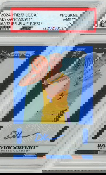 DALTON KNECHT 2024-25 Panini Prizm Deca Signature Blue Prizm Rc #5/49 PSA 9