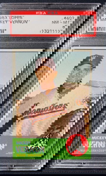 1963 Topps #402, Mickey Vernon, PSA 8 (Washington Senators)